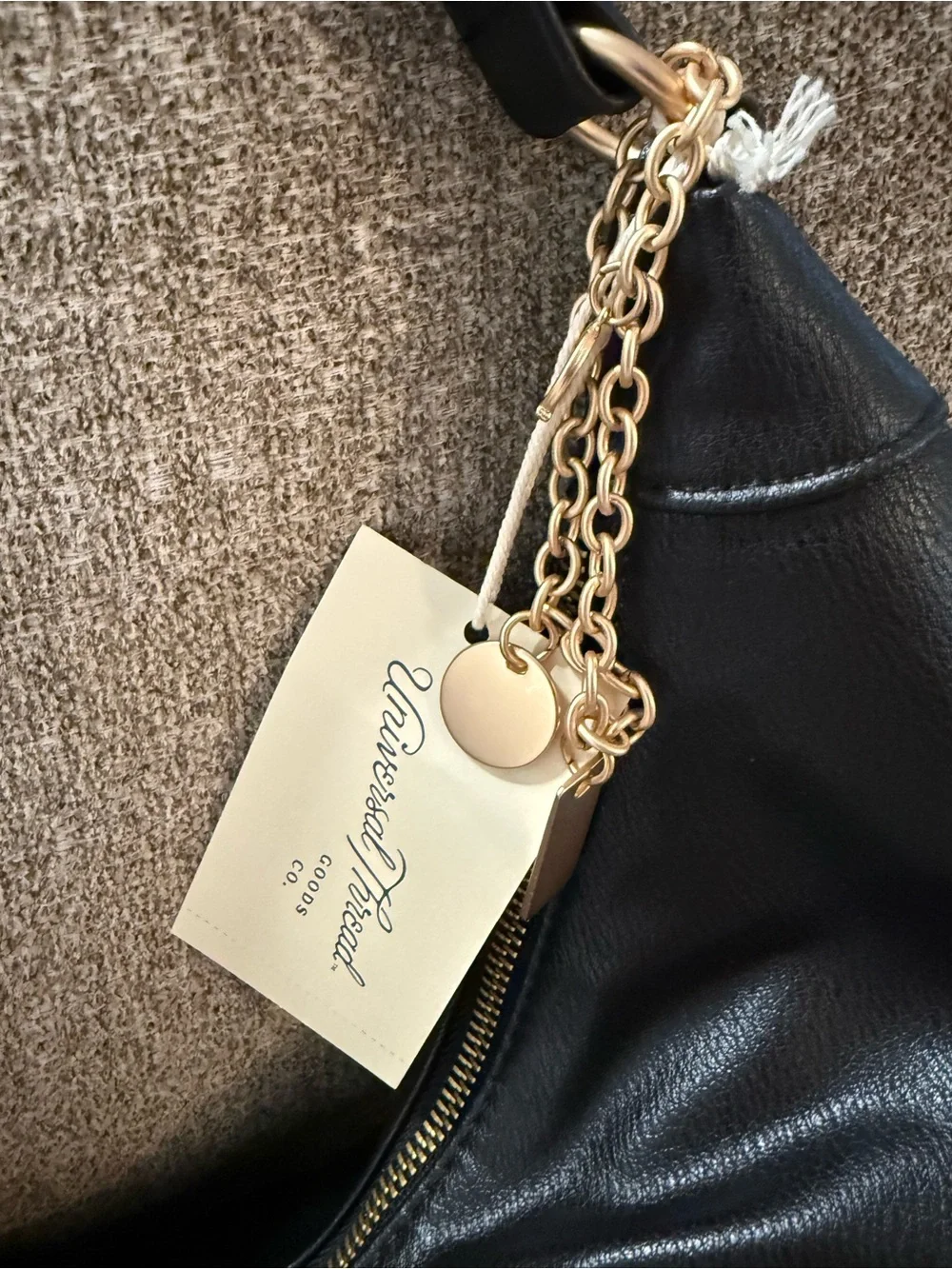 Universal Thread Black Faux Leather Hobo Bag with Gold Chain Detail
